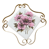 Vintage pink and gold faience floral trivia La Ferté Gaucher France