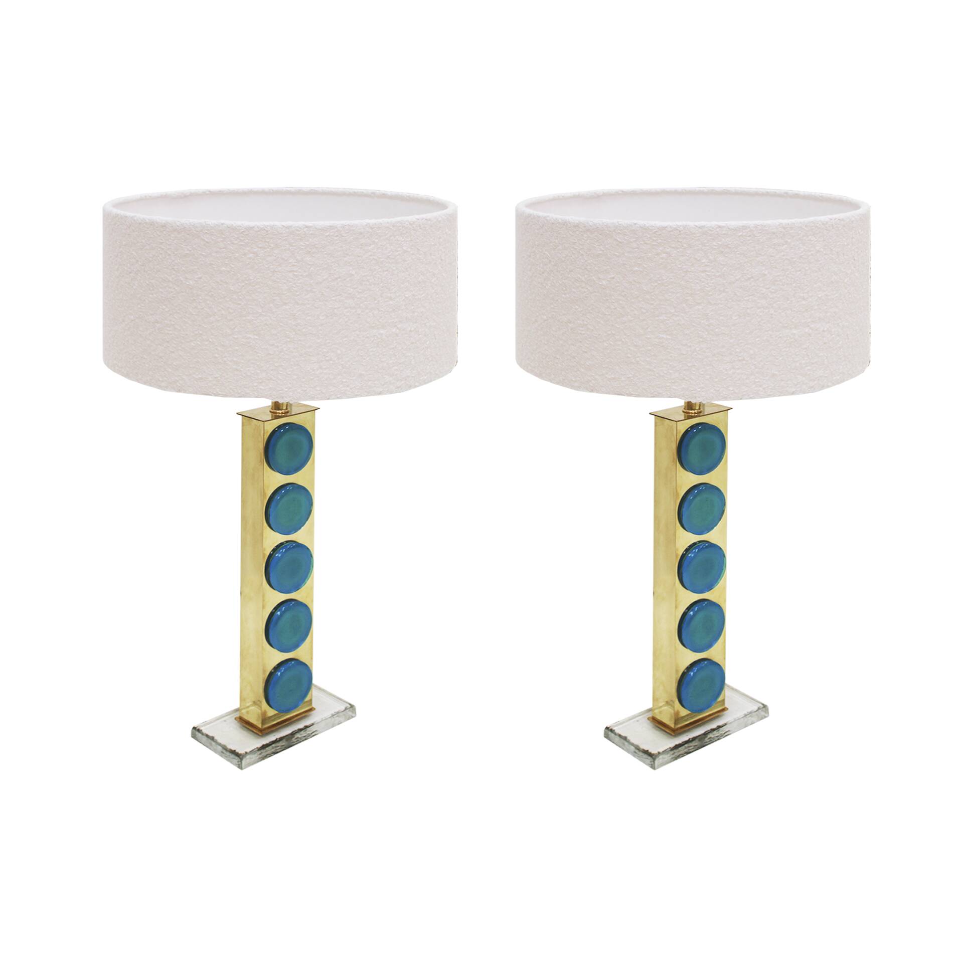 Mid-Century Modern Style Light Blue Murano Glass and Brass Pair of Table L