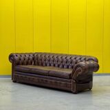 Original English Chesterfield 3-Seater Sofa – Handcrafted Brown Leather