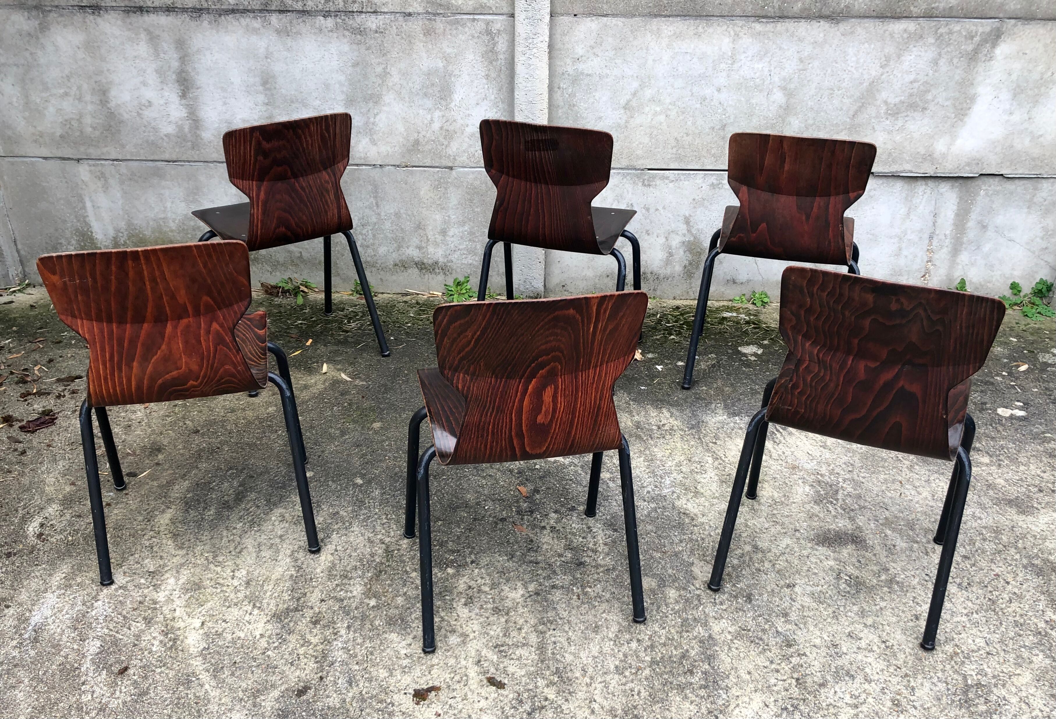Lot de 6 chaises vintage Eromes E5