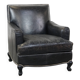 Armchair in black grained cowhide leather with a deep seat