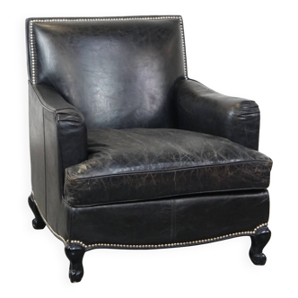 Fauteuil en cuir de vachette grainé noir avec assise profonde