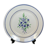 Plat ancien Badonviller modèle francine fleurs bleues et vertes au pochoir