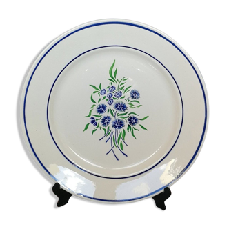 Plat ancien Badonviller modèle francine fleurs bleues et vertes au pochoir