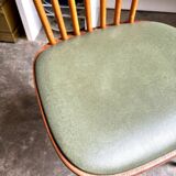 Baumann bistro chair in light wood and green skai, “Menuet” model