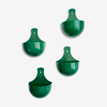 Set of 4 wall planter in green half-sphere