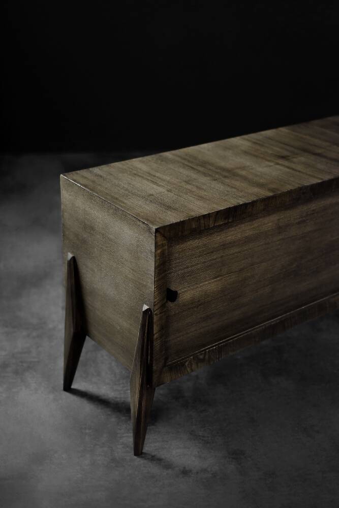 Scandinavian buffet in ash with matte metal handles, Mid-Century Modern style, 1960s.