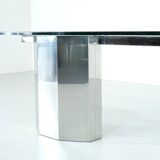Glass table on chrome base, Italy - 1970s