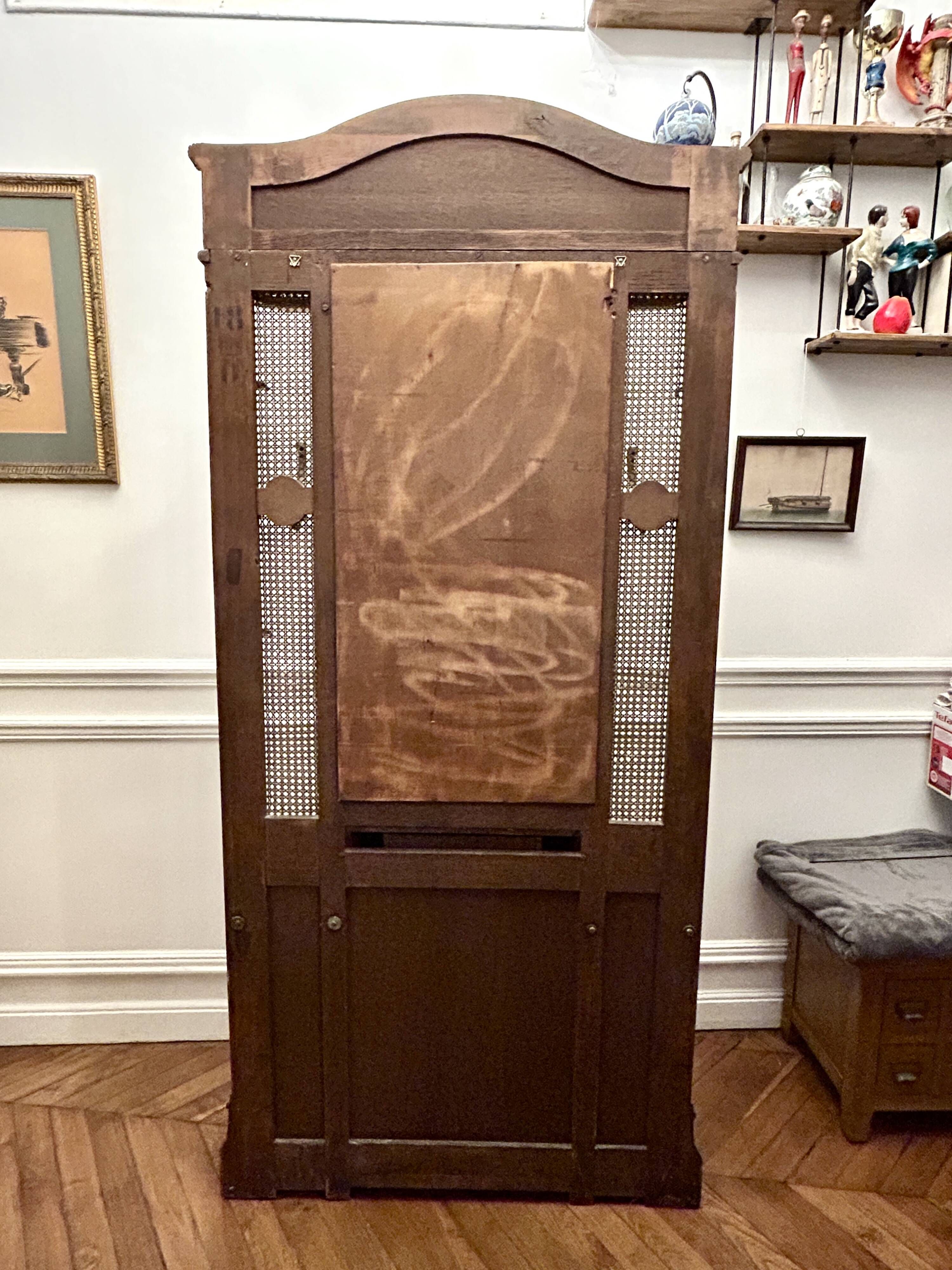 Antique coat rack Art Nouveau 1900 - Oak, marble, caning