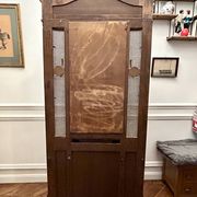 Antique coat rack Art Nouveau 1900 - Oak, marble, caning