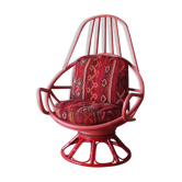 Restored vintage 70s armchair with custom-made Moroccan cushions, pink and red armchair