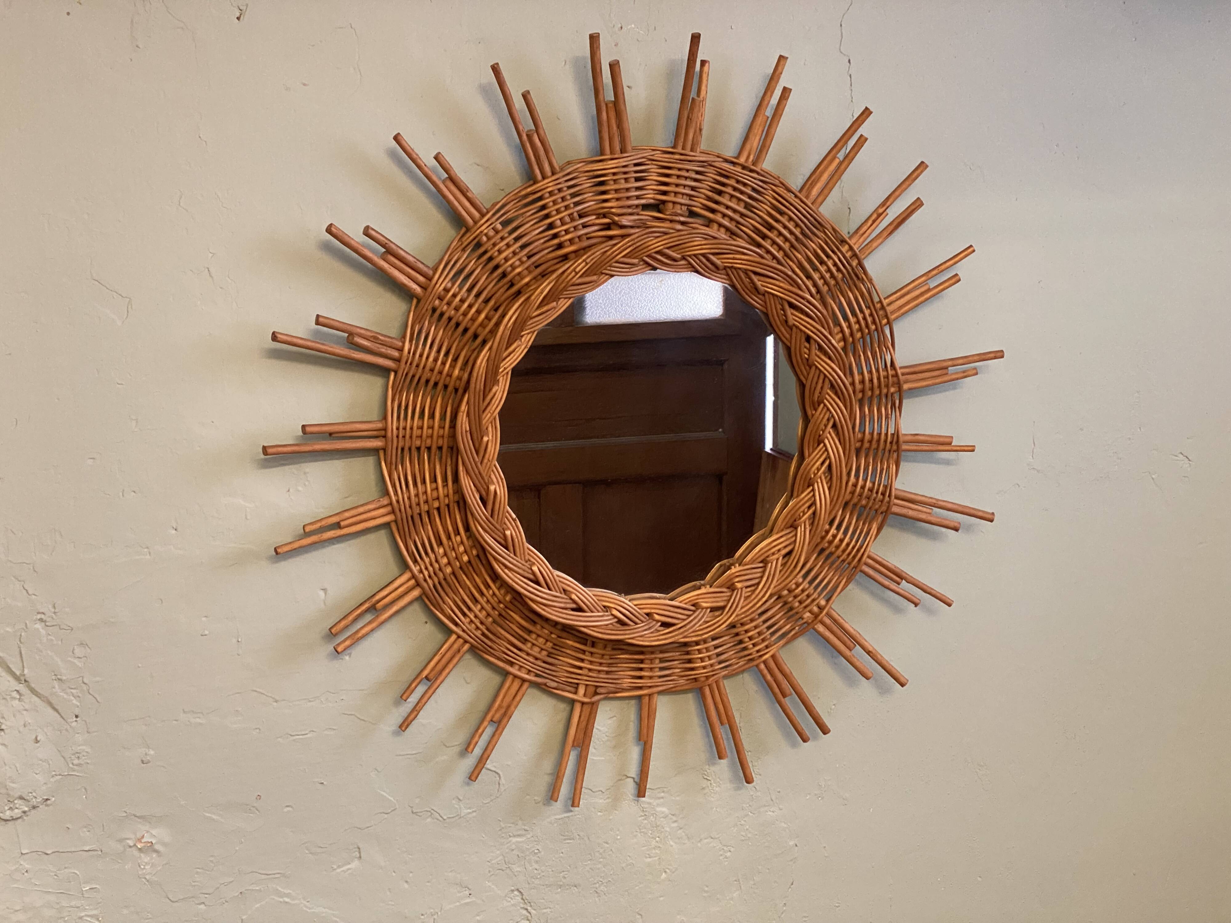 Large vintage mirror in rattan 60s bamboo wicker