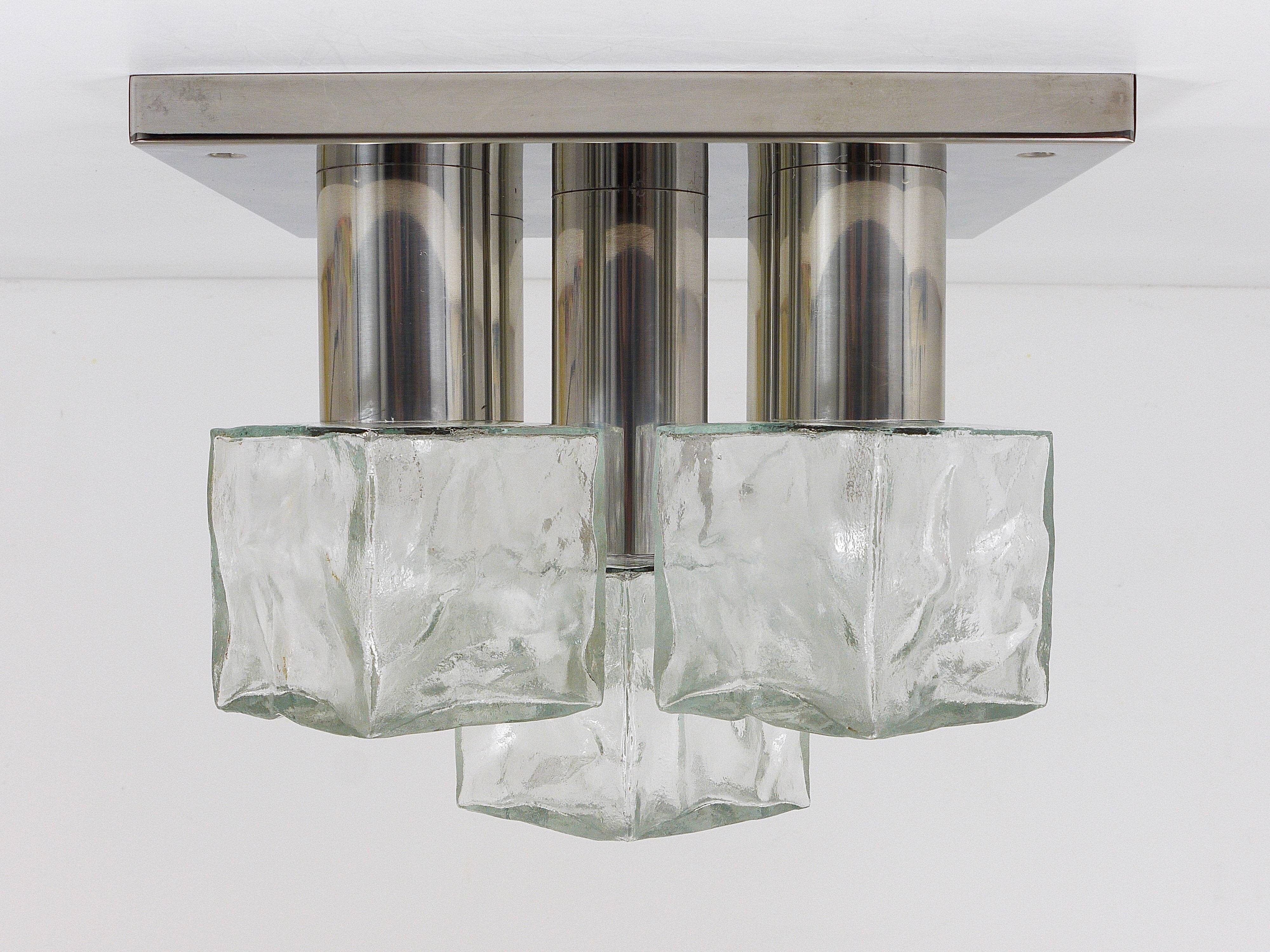 Ceiling light or wall sconce J.T. Kalmar in cubic glass, Austria, 1960s.