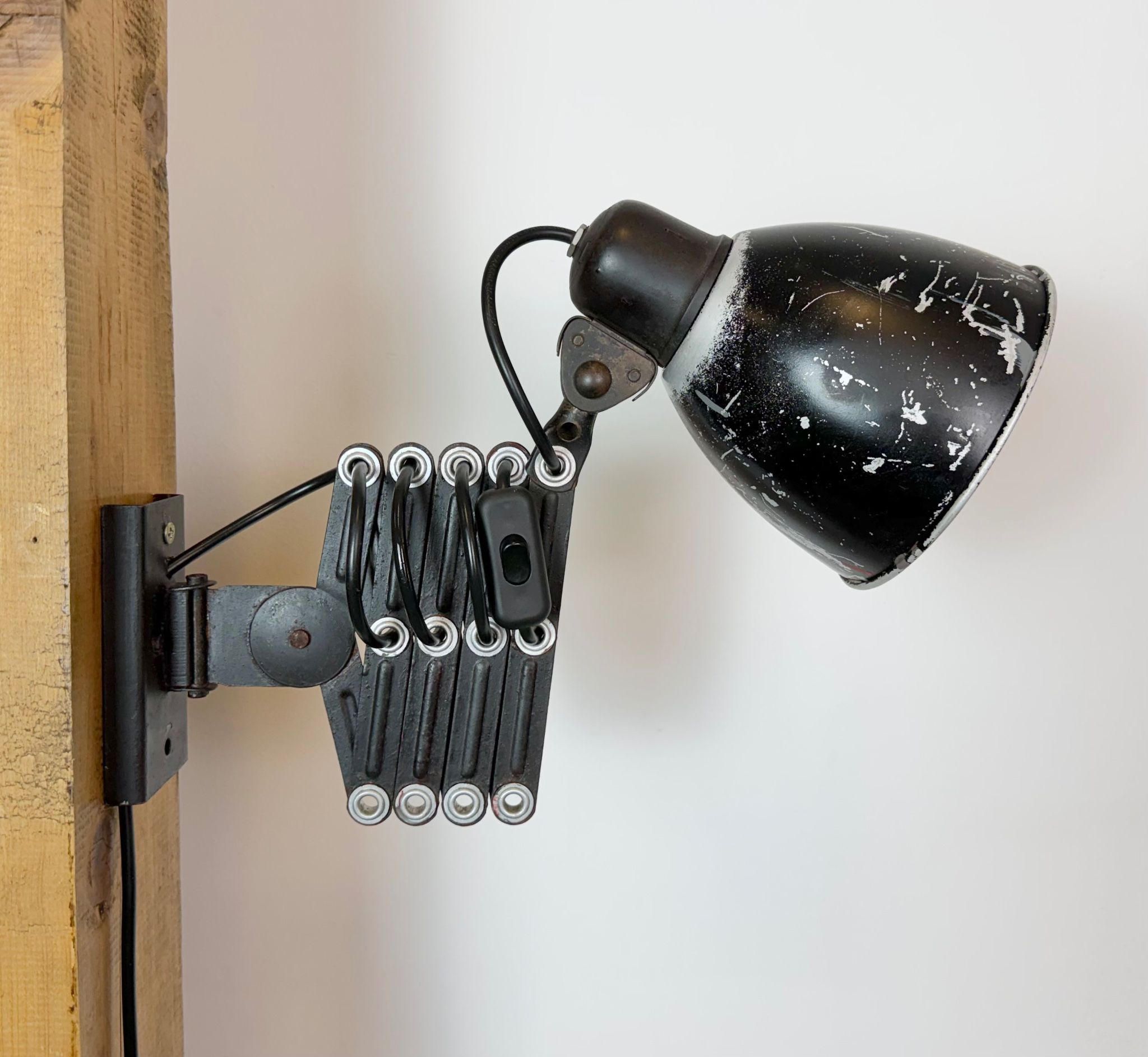 Industrial Black Scissor Wall Lamp, 1950s