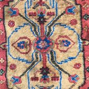 Old sinkiang oriental rug handmade 68 x 139 cm