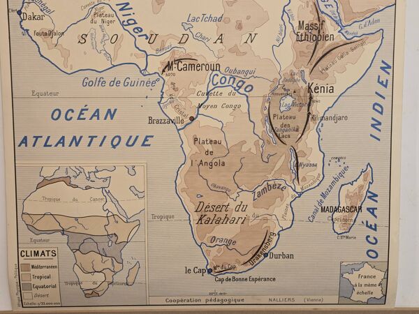 Carte de géographie ancienne carte decole 1960