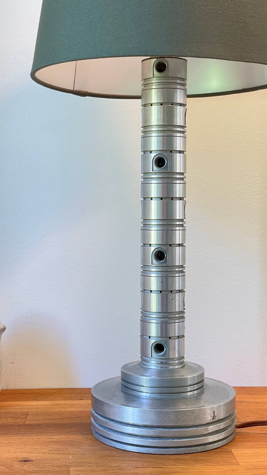 Industrial lamp polished metal and fabric kaki vintage