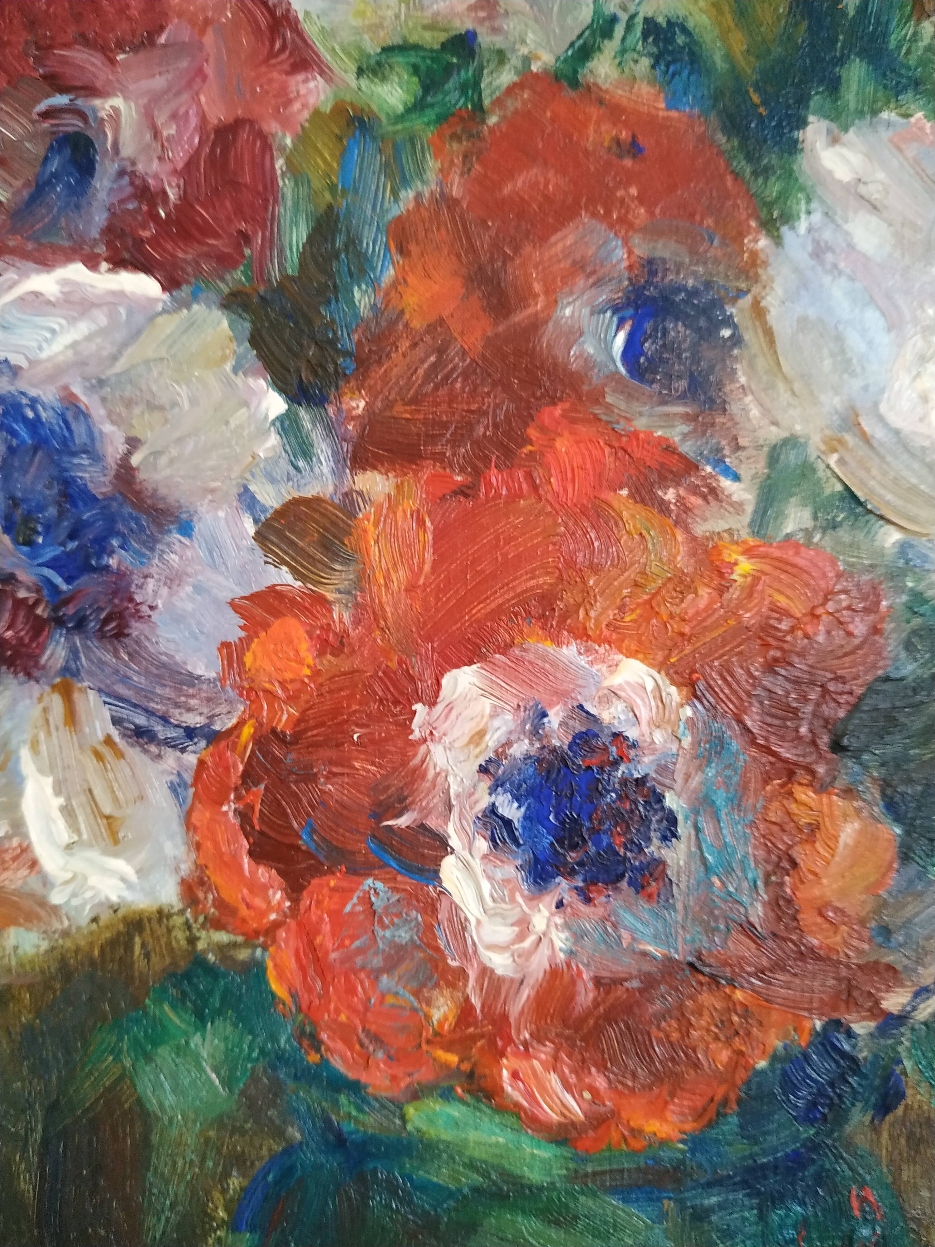 Victor Ferreri's bouquet of anemones oil on panel