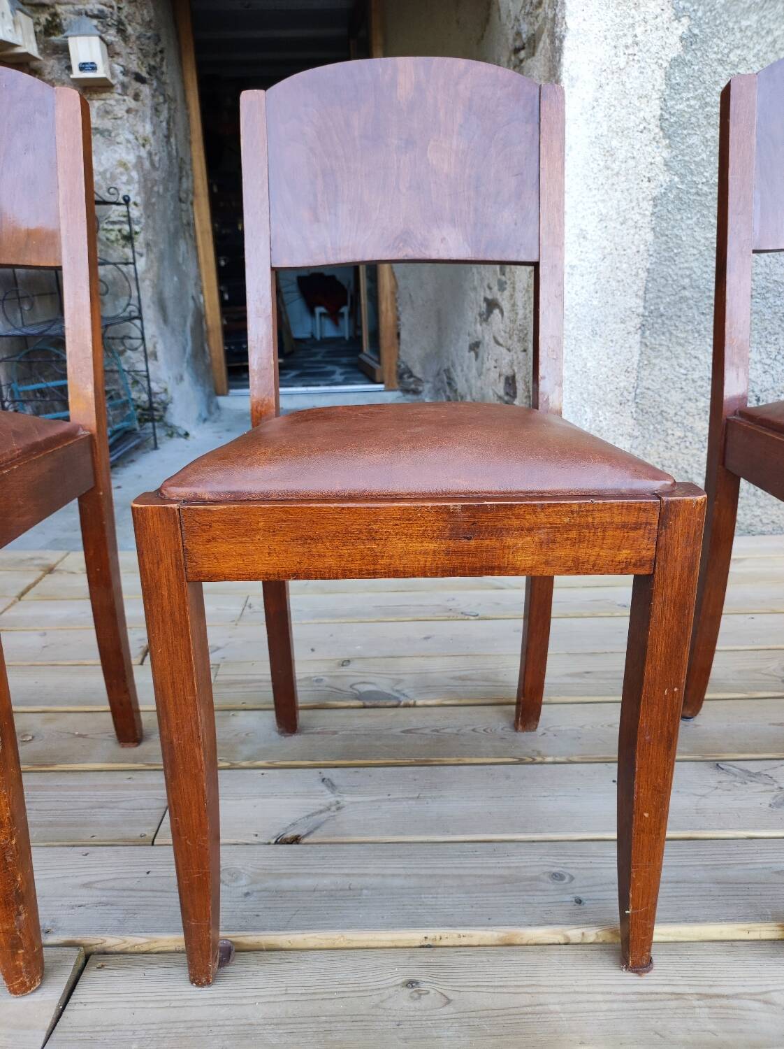 Set of 6 STELLA chairs, Art Deco, leather seat