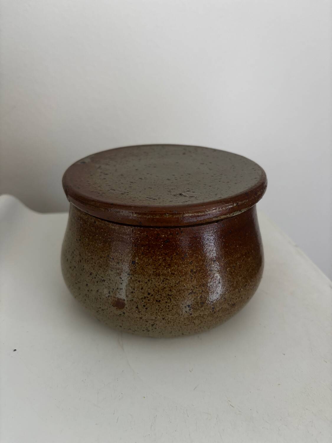 Glazed pottery water butter dish