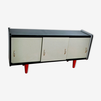 Vintage storage cabinet in black and red white formica