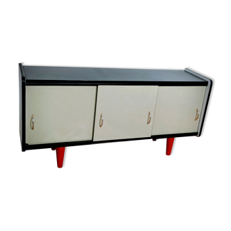 Vintage storage cabinet in black and red white formica