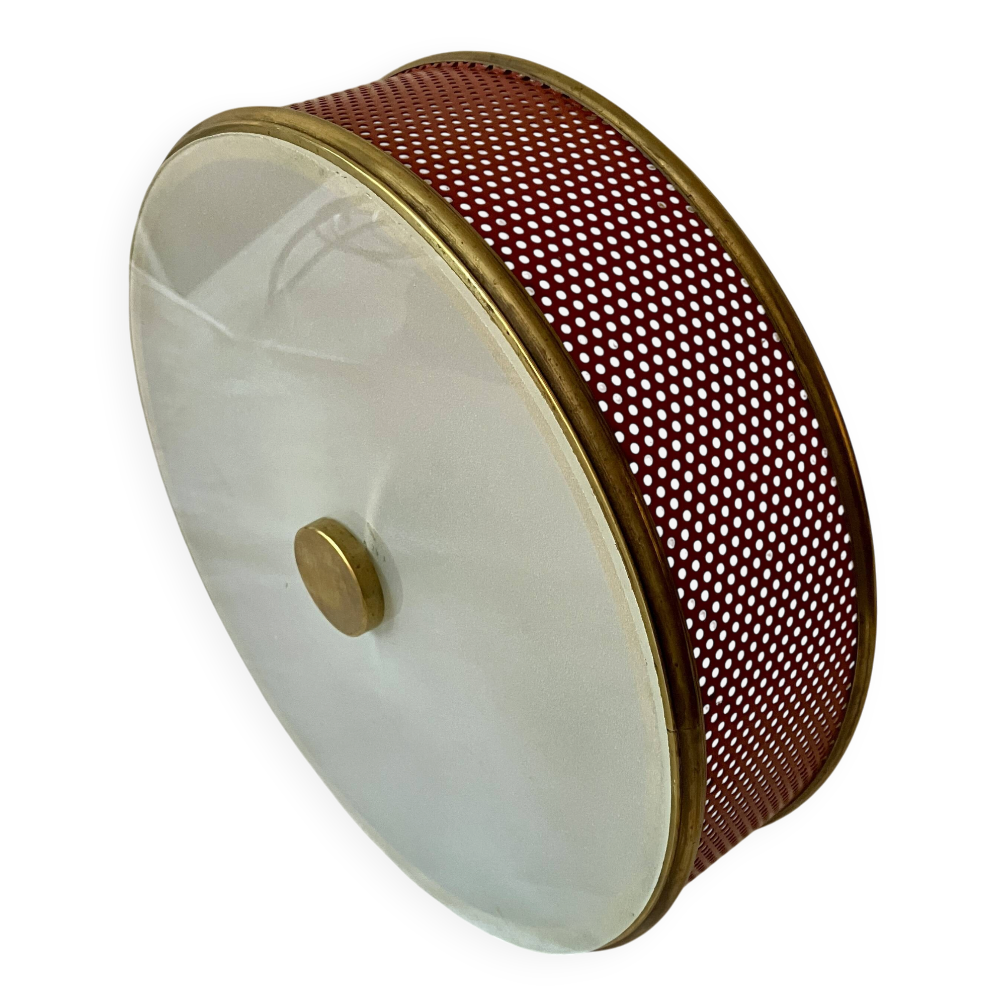 Lunel ceiling light, perforated metal and frosted glass from the 1950s.