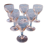 6 liqueur glasses in chiseled crystal, floral decoration, French work.
