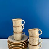 Service of 6 coffee cups and saucers beige speckled enamelled stoneware tulowice poland