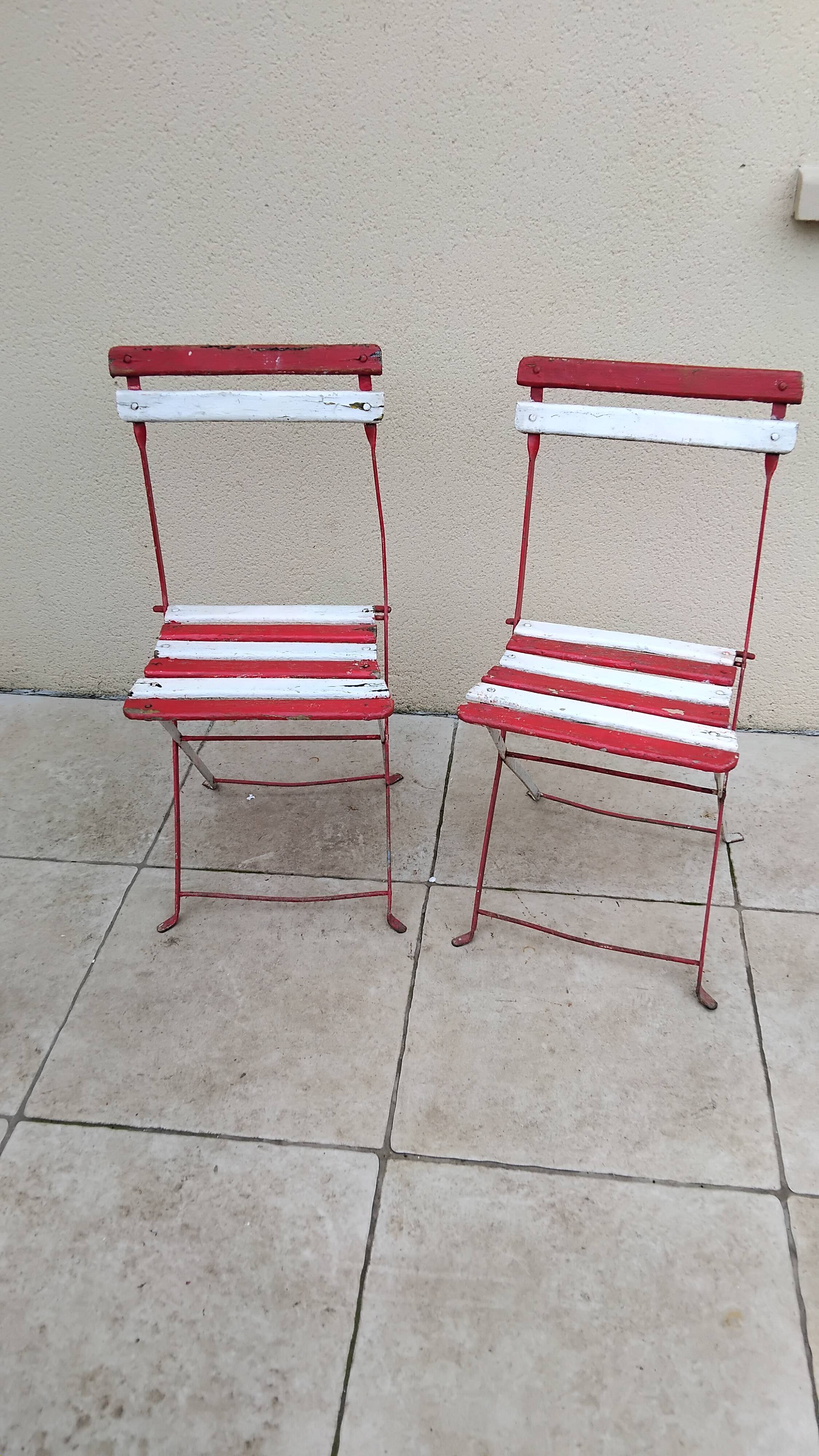 Pair of folding garden bistro chairs, 1900s, vintage