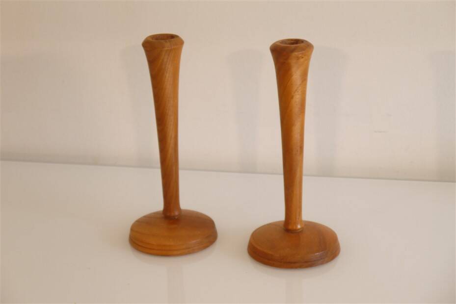 Pair of vintage Scandinavian teak candlesticks 1960