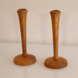 Pair of vintage Scandinavian teak candlesticks 1960