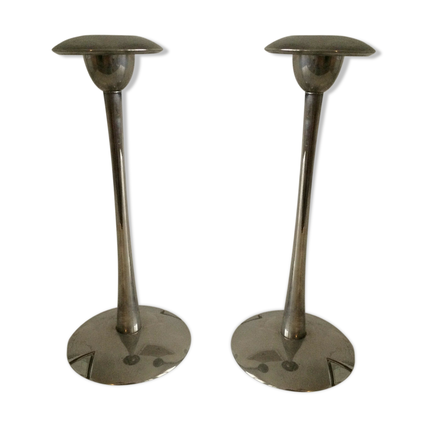 Pair of silver style Deco candlesticks