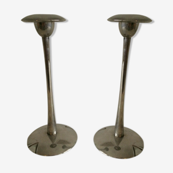 Pair of silver style Deco candlesticks