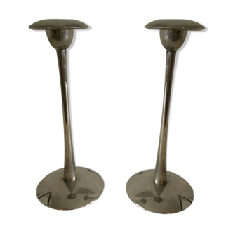 Pair of silver style Deco candlesticks