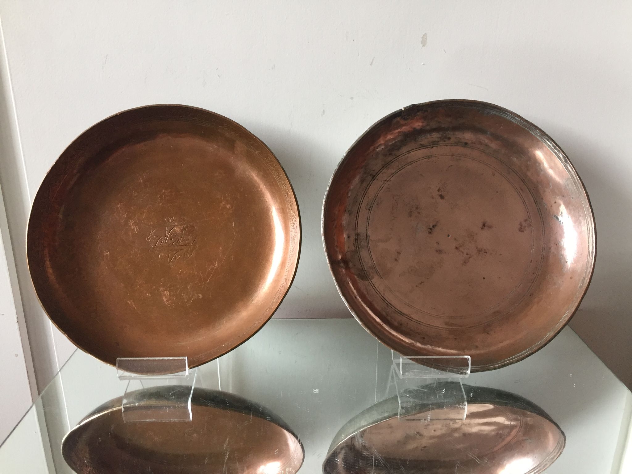 2 ottoman antique  plates bowls copper tin coated