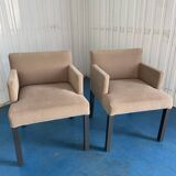 Set of custom-made lounge kitchen armchairs in camel brushed velvet