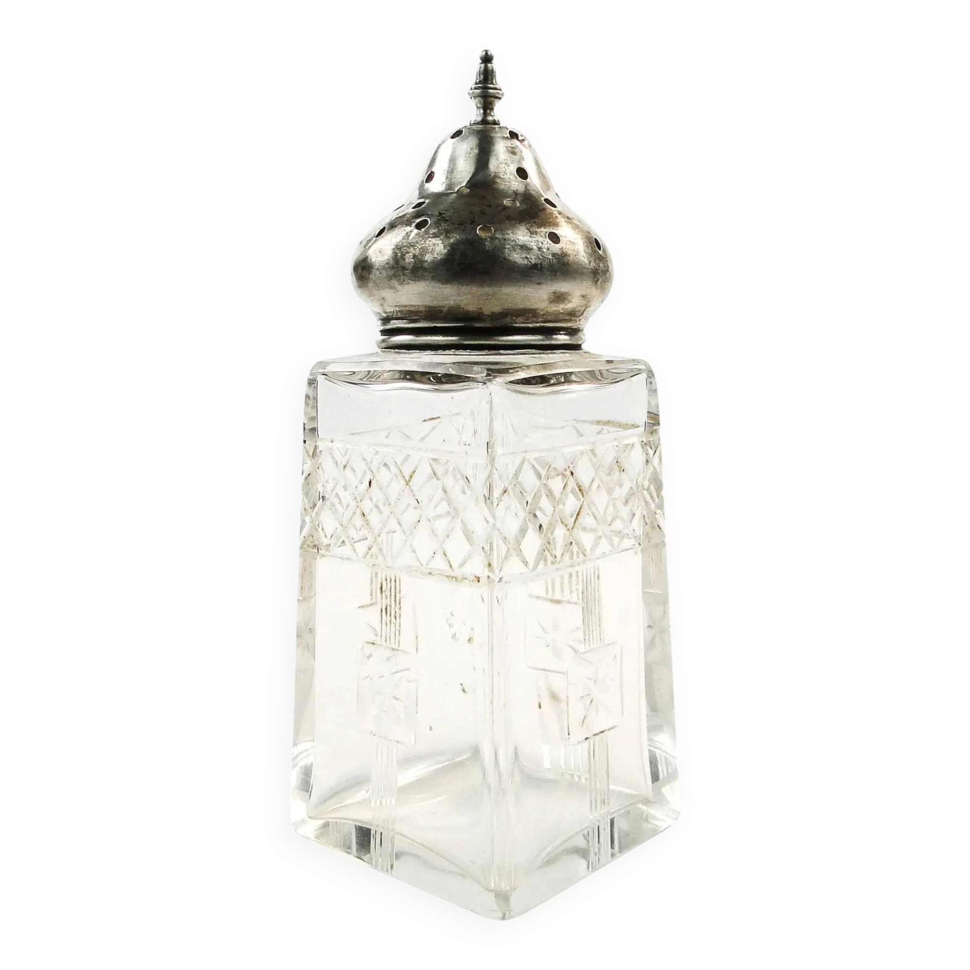Art Deco sugar bowl, crystal, silver, United Kingdom, early 20th century
