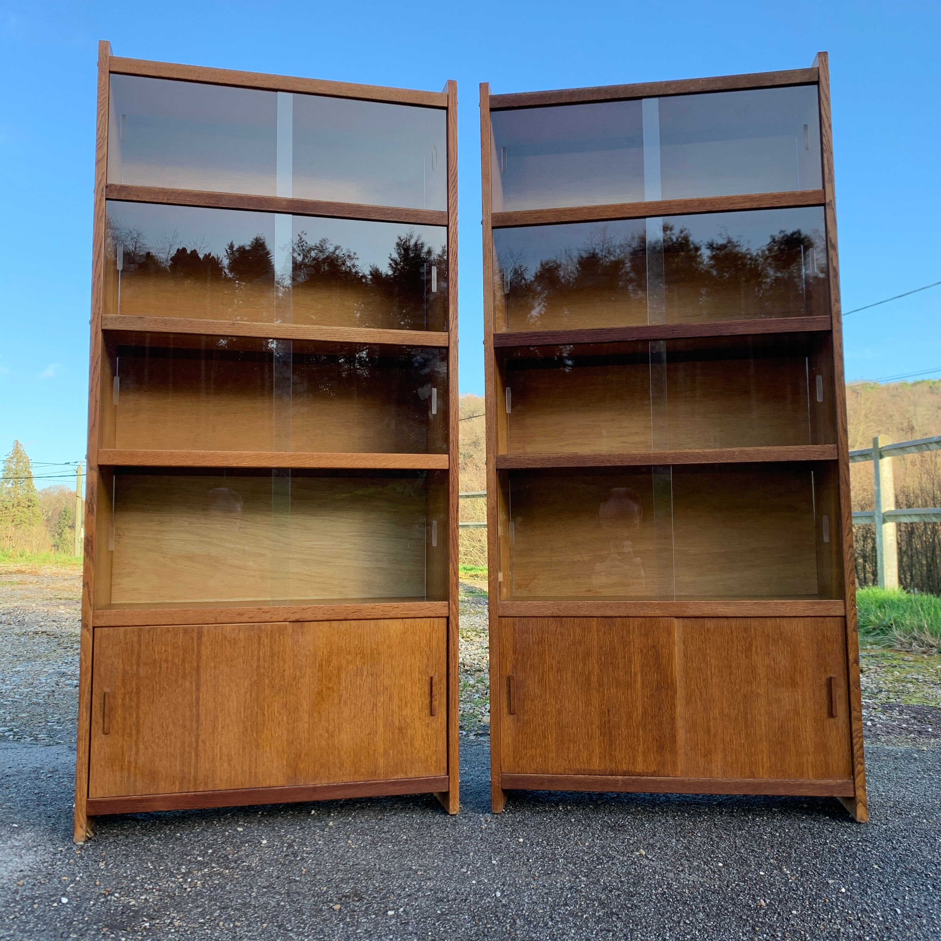 Pair of vintage glass shelves libraries