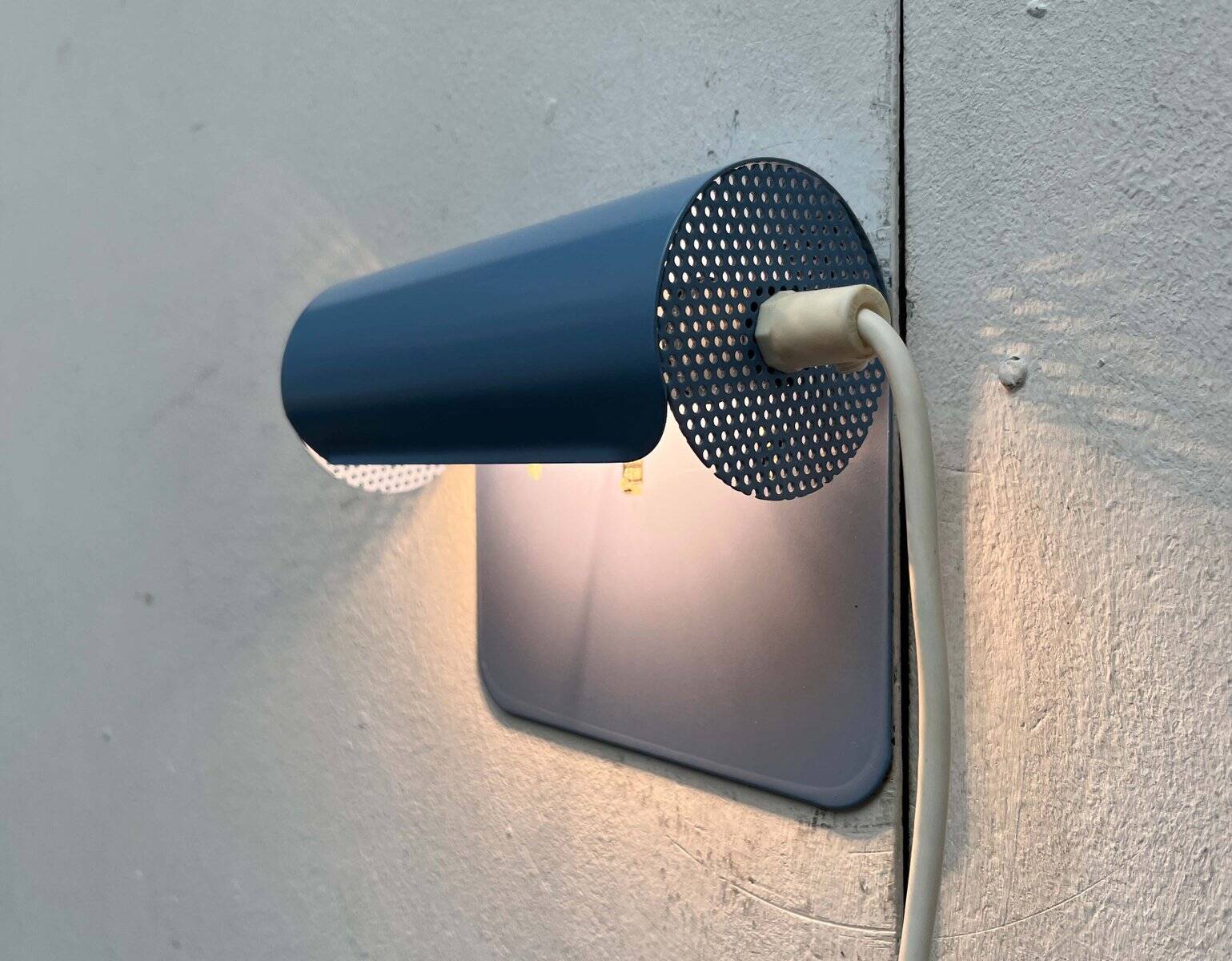 Light blue perforated metal suspension by Abo Randers, Danish postmodern, 1980s.