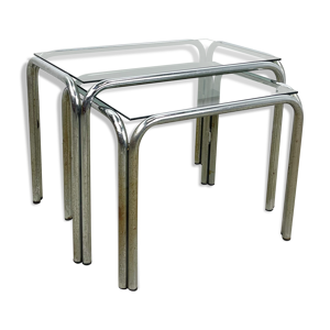 Ensemble de table en verre avec base chromée et verre