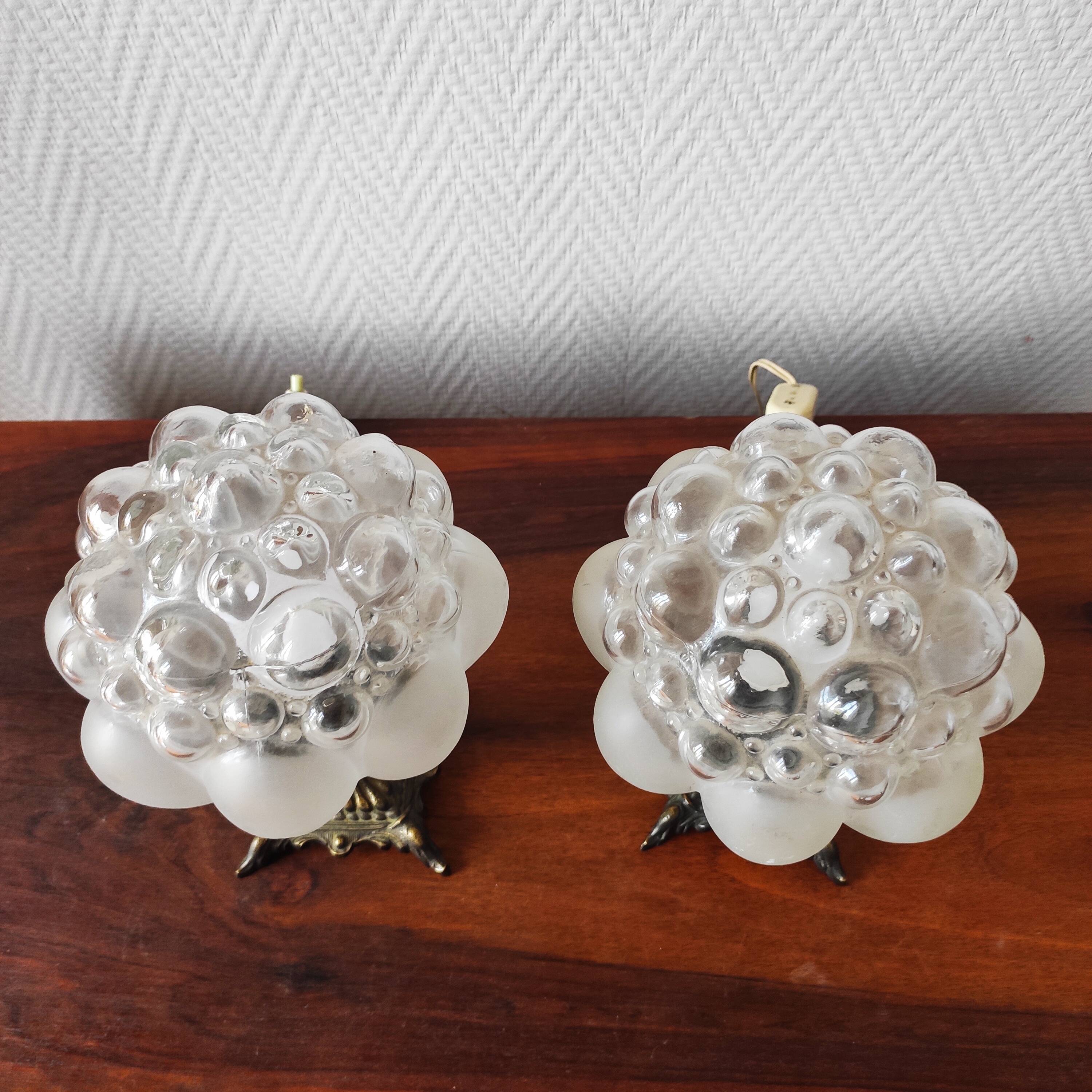 Pair of antique bubble globe lamps