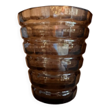 Daum Art Deco vase signed DAUM Croix de Lorraine Nancy FRANCE, smoked glass, faceted vase.
