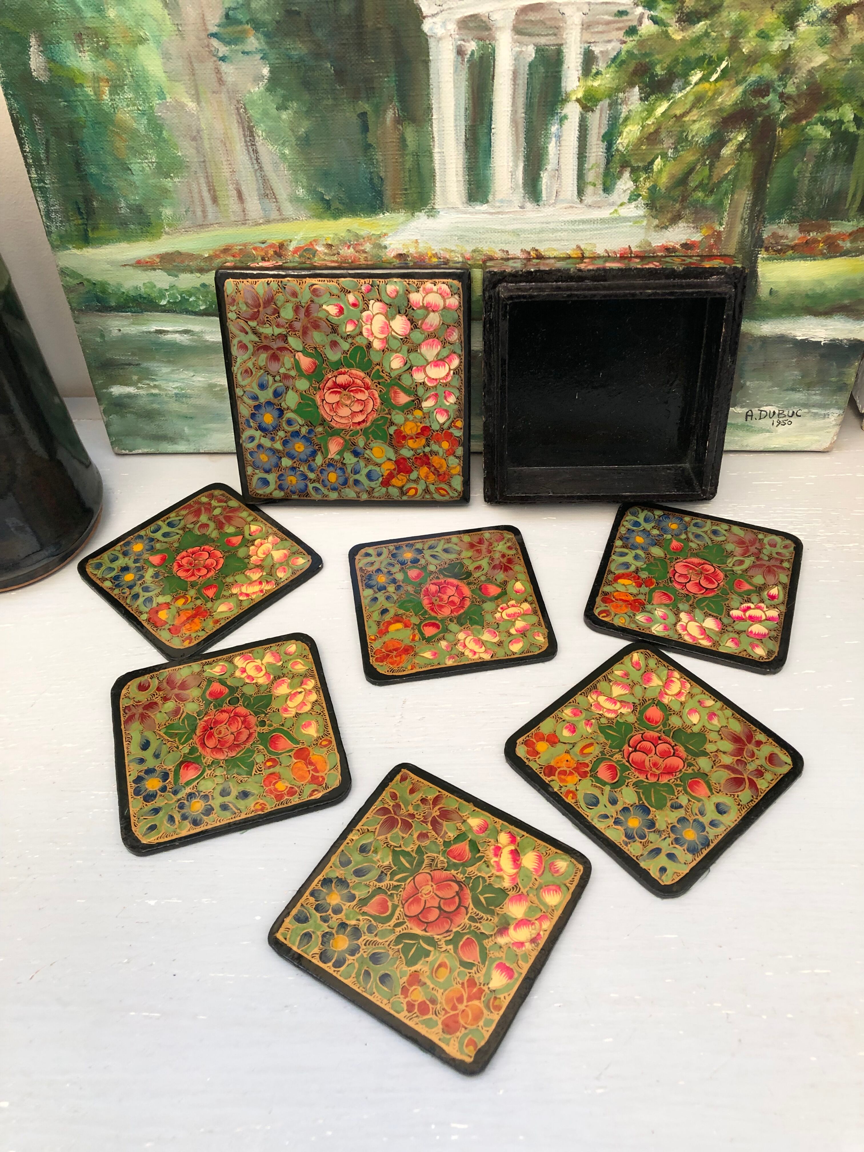 6 under glass decorated with flowers
