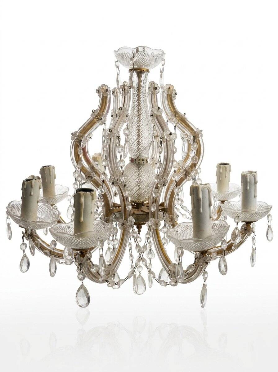 Antique crystal chandelier with 8 lights and drop pendants -