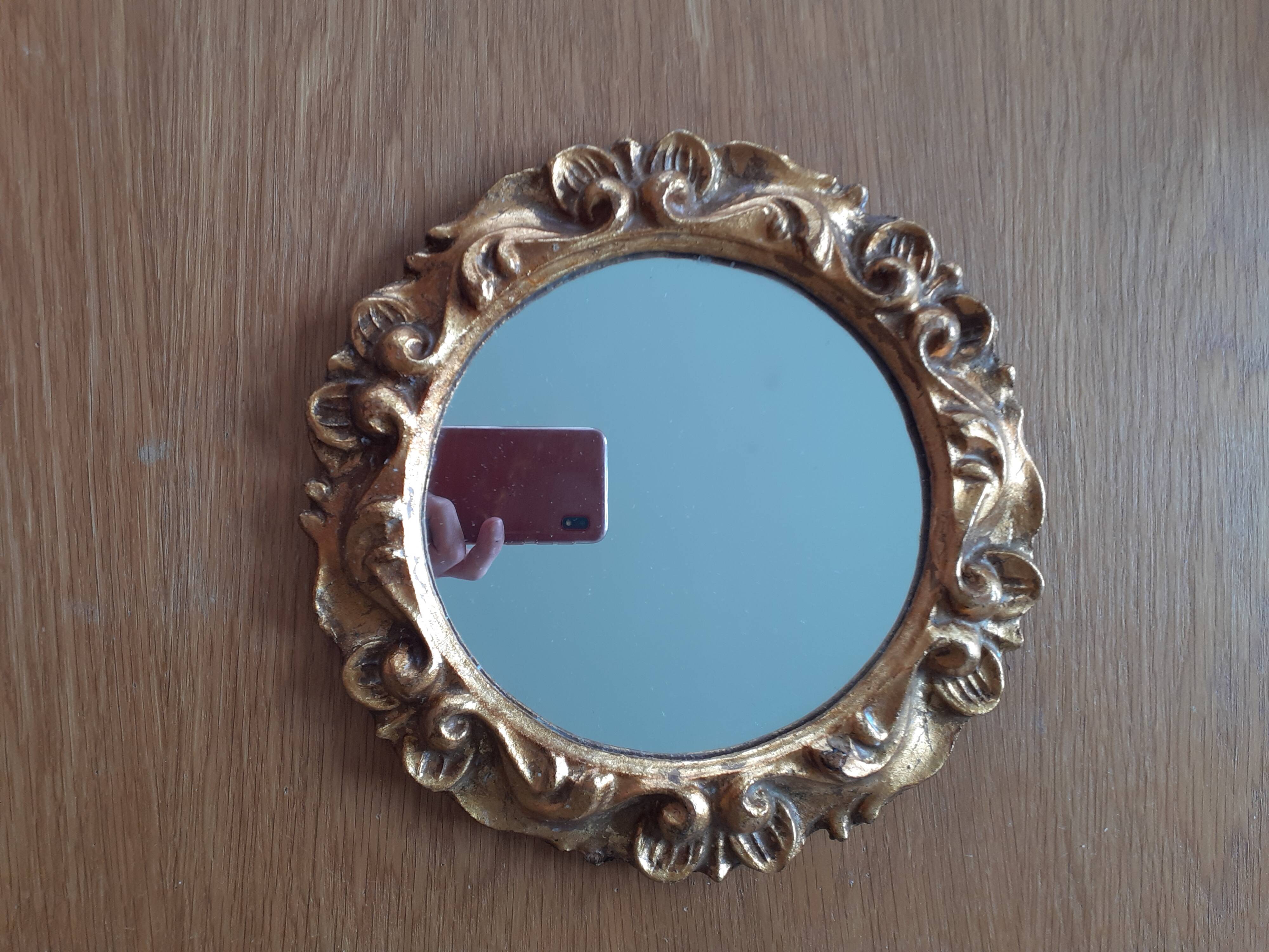 Miroir vintage rond en bois doré 24cm
