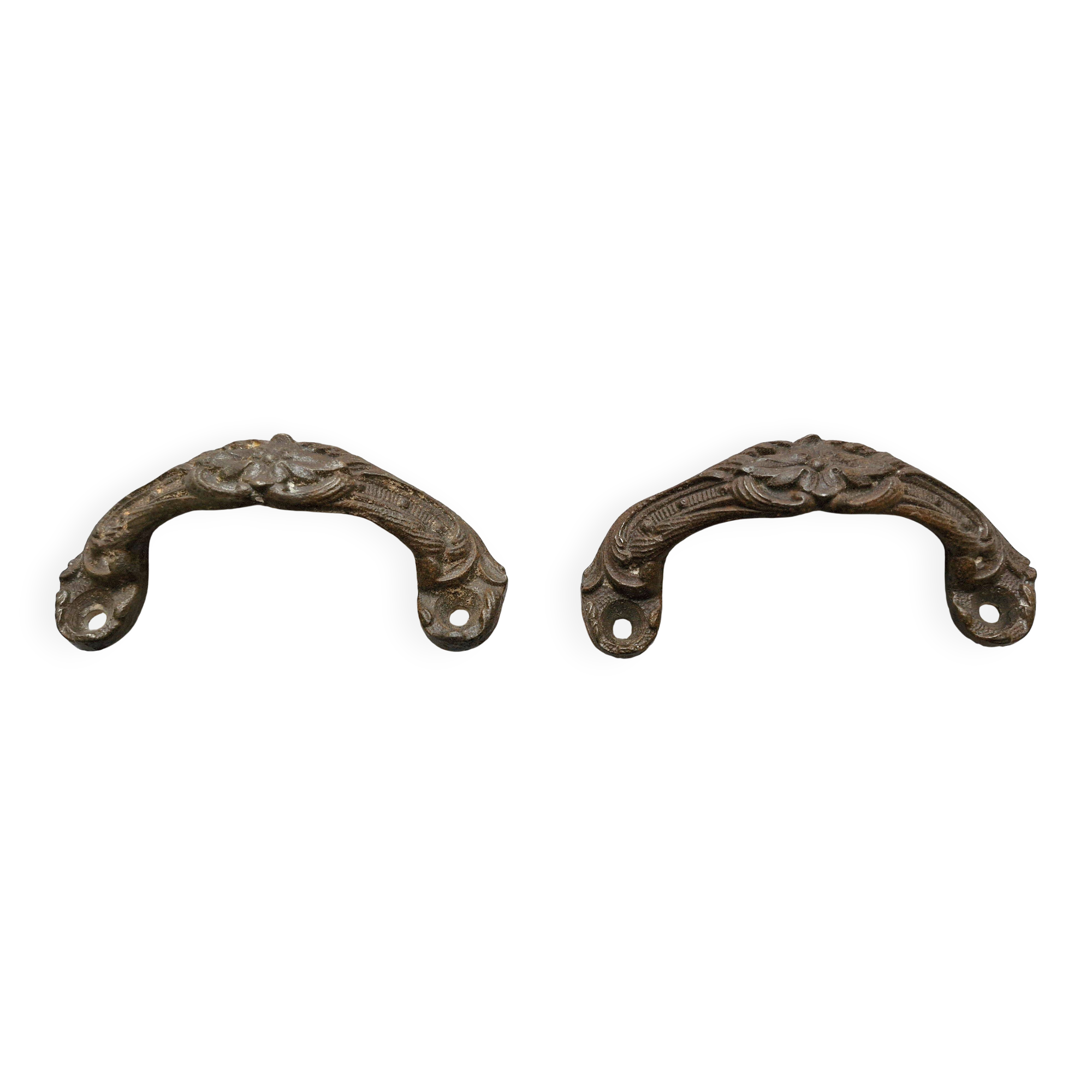 2 antique carved solid brass handles