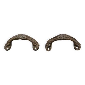 2 antique carved solid brass handles