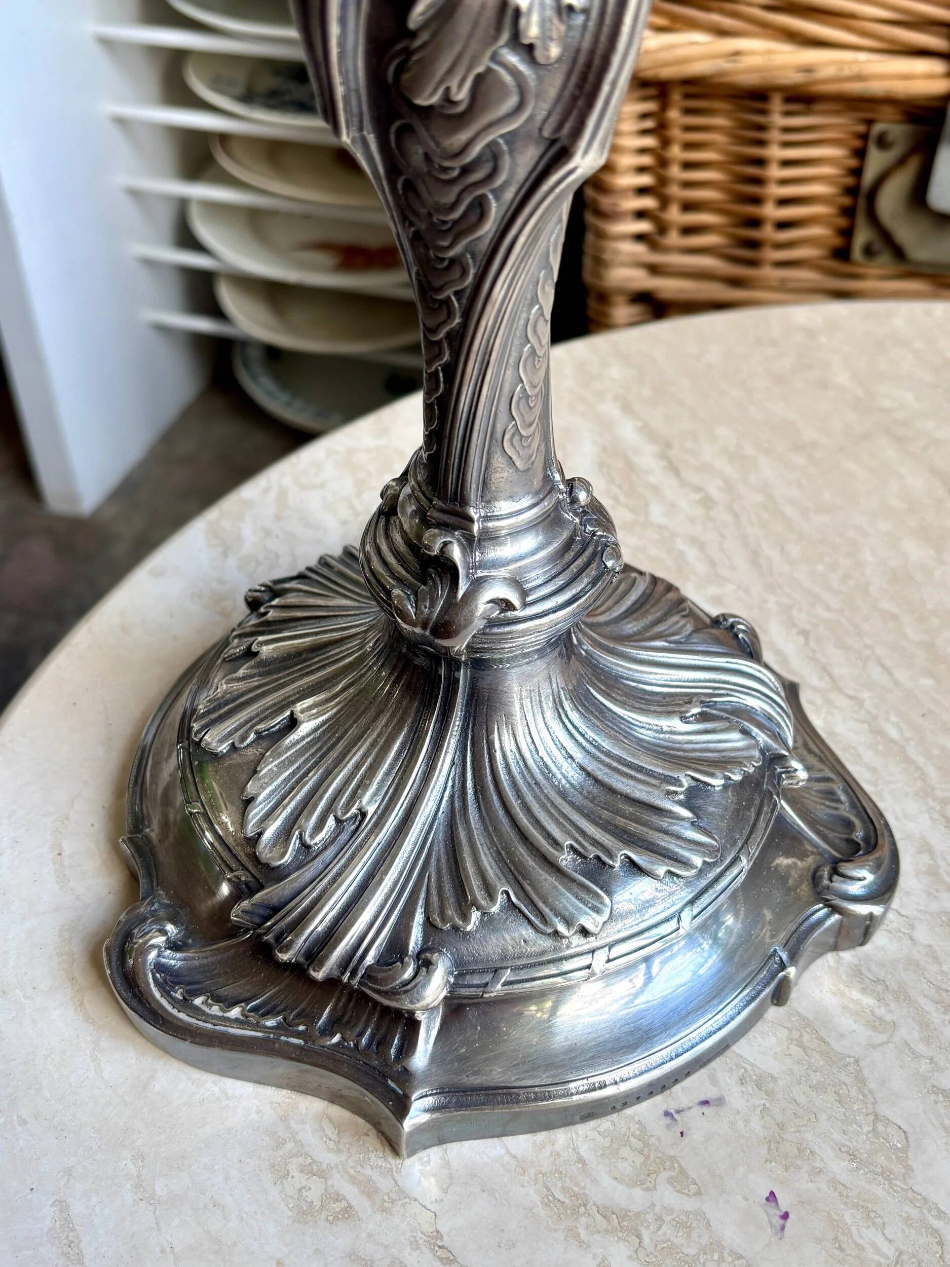 Flambeau, 6-light chandelier by Christofle in silver-plated metal, late 19th century.