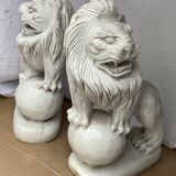 Pair of white marble lions